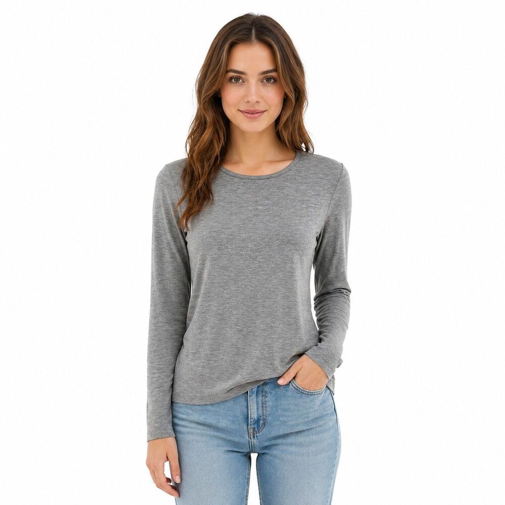 Pure Collection Shirt Womens Medium Gray Crew Neck Long Sleeve Basic Top